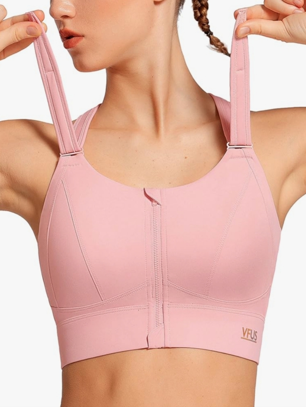 VFUS Zip Front Adjustable High Impact Sports Bra Full Coverage Pink XXL NWT